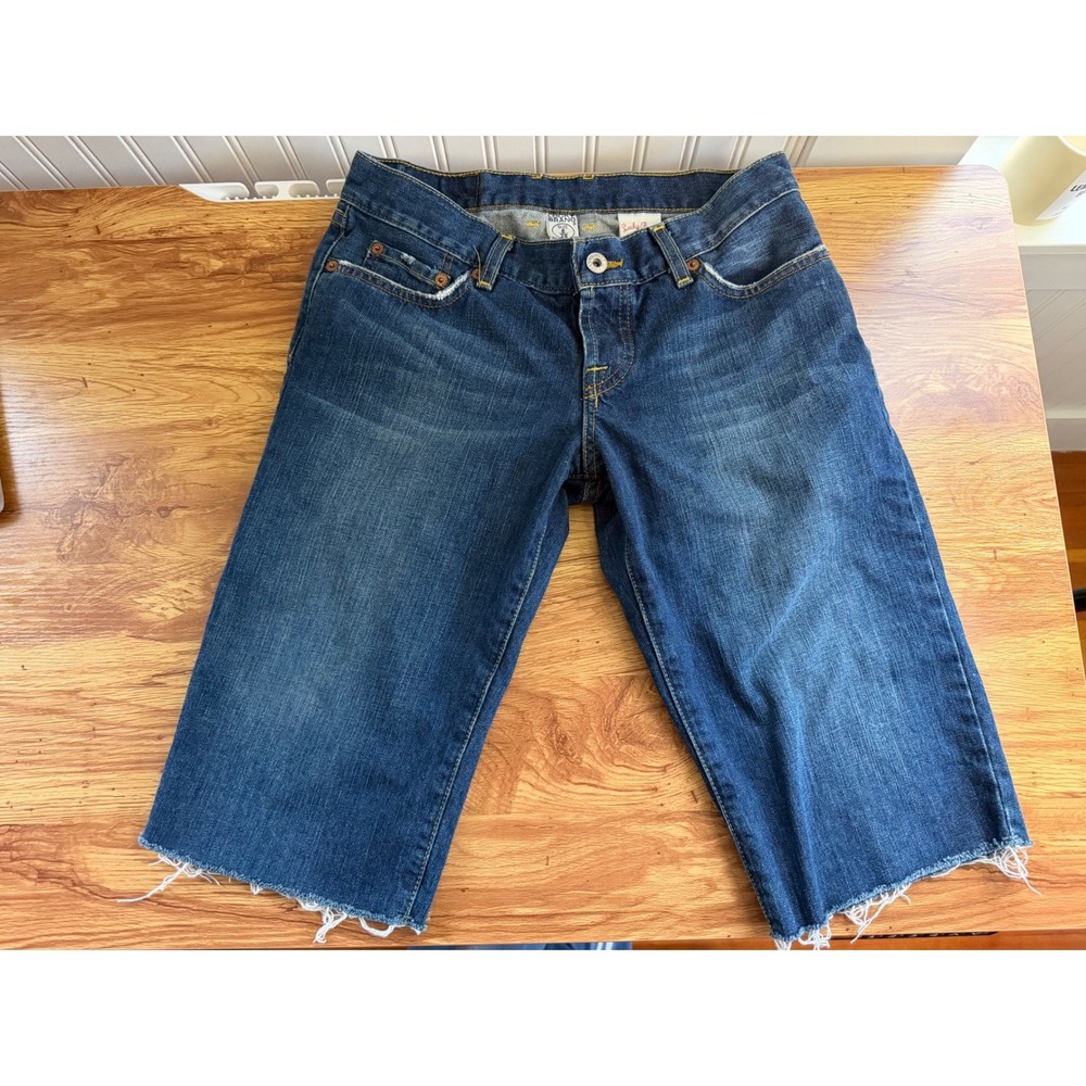 Lucky Brand Lil Maggie Bermuda Denim Shorts Raw Hem Blue Size 6 28